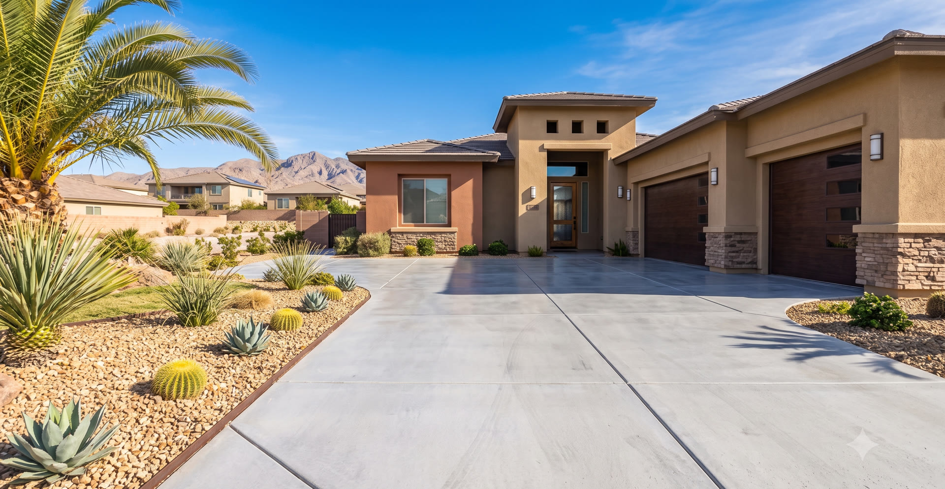Clean bright concrete driveway after pressure washing, Las Vegas home